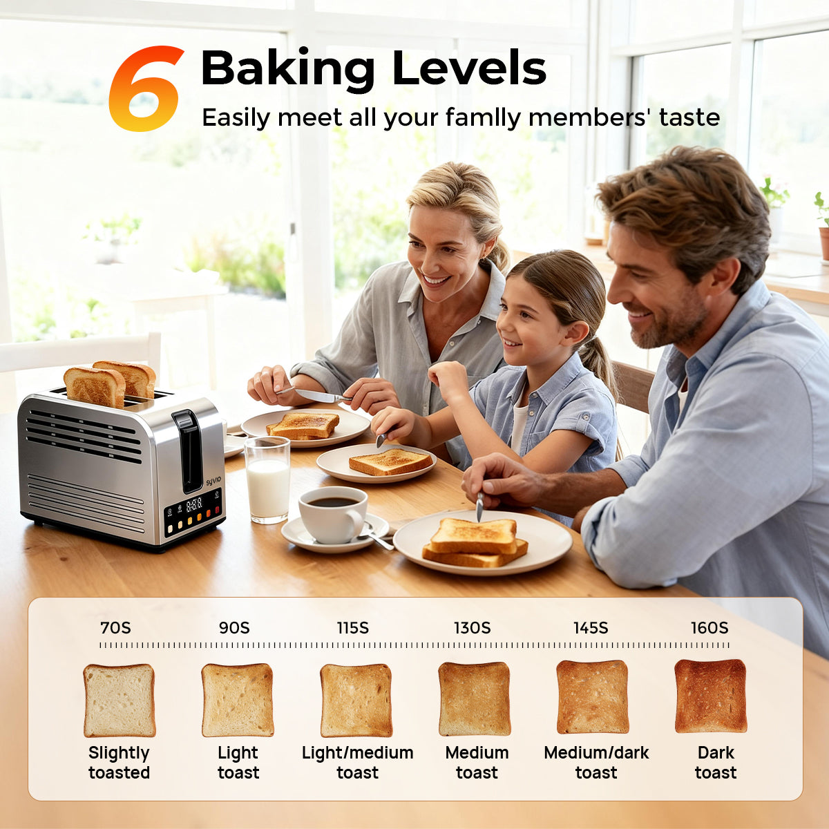 SYVIO Touchscreen Toaster, Smart Stainless Steel, 6 Levels