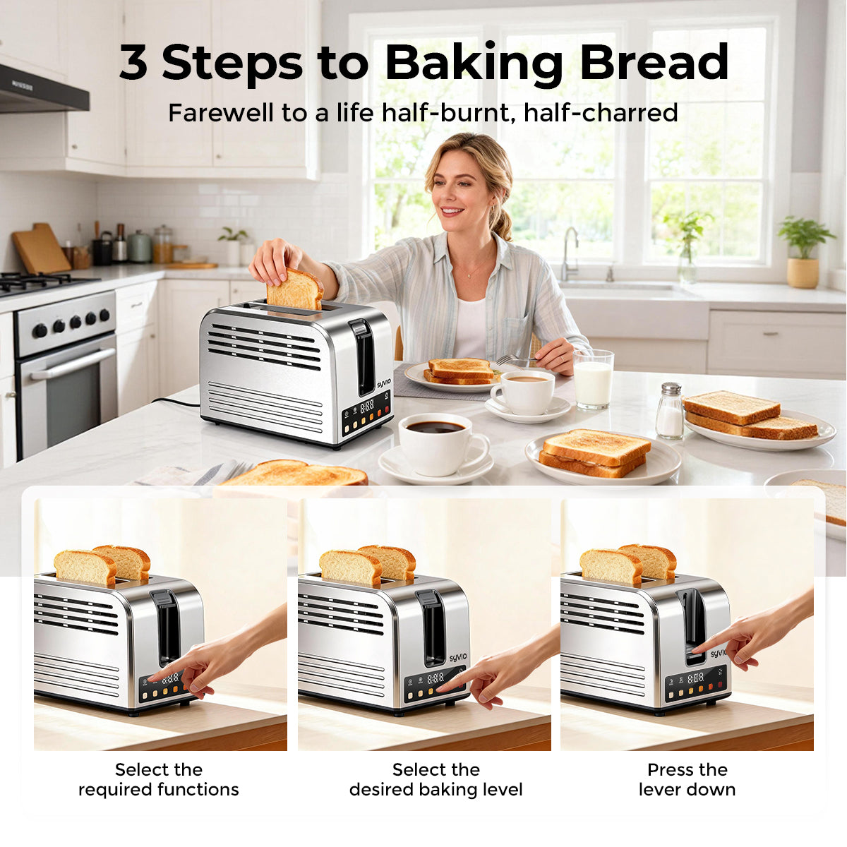 SYVIO Touchscreen Toaster, Smart Stainless Steel, 6 Levels