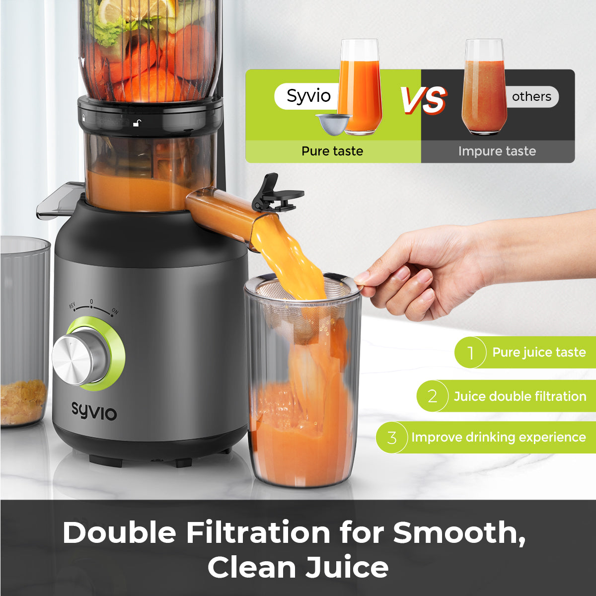 SYVIO Centrifugal Juicer, Juice Extractor, 3-Speed