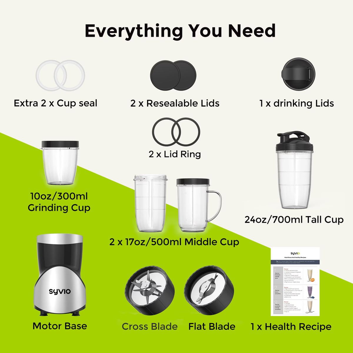 SYVIO Smoothie Blender, Personal Blender & Grinder, 4 Cups