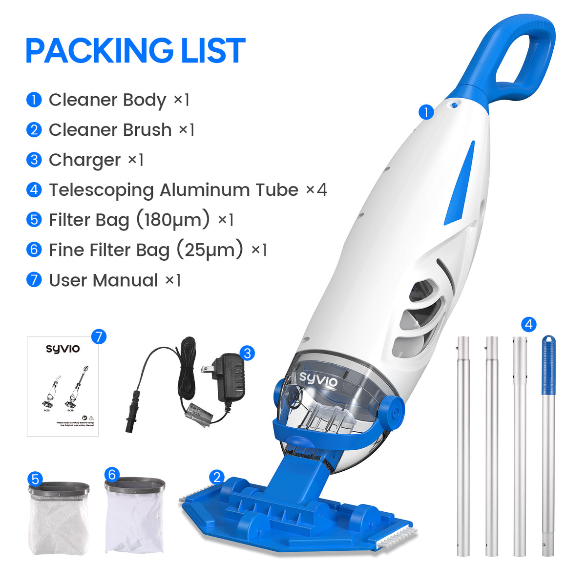 SYVIO Cordless Pool Vacuum, Handheld & Rechargeable
