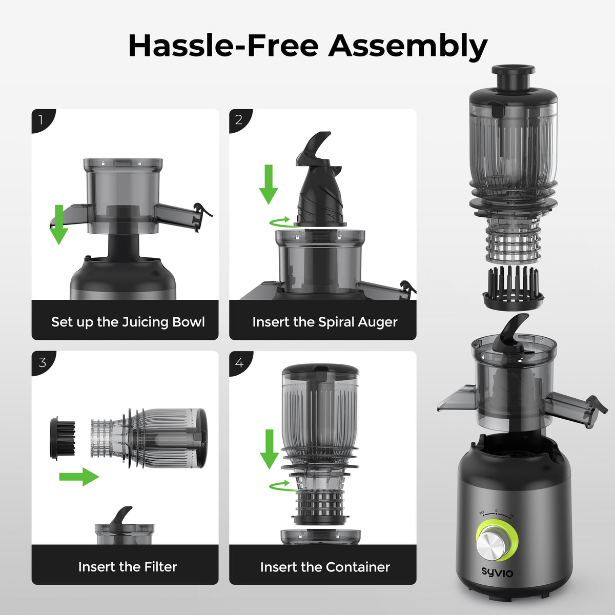 SYVIO Centrifugal Juicer, Juice Extractor, 3-Speed