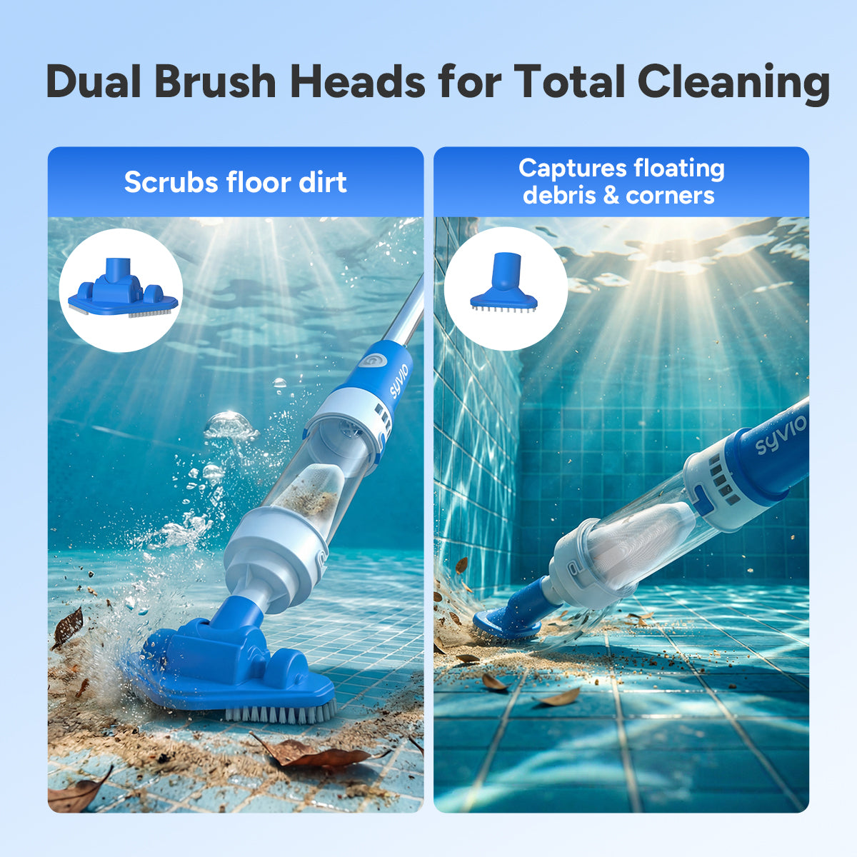 SYVIO 2-in-1 Cordless Pool Vacuum, Pool & Spa Cleaner