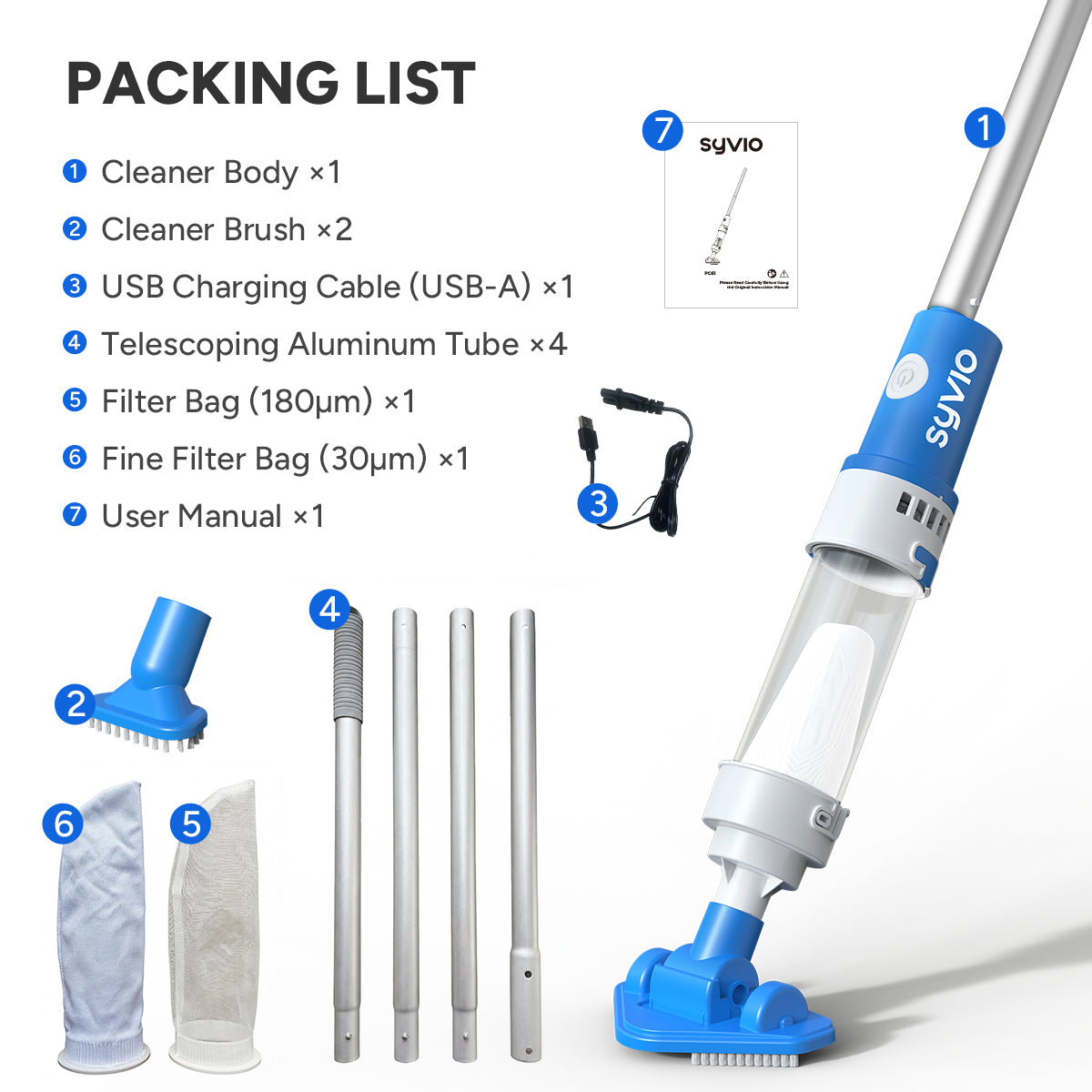 SYVIO 2-in-1 Cordless Pool Vacuum, Pool & Spa Cleaner