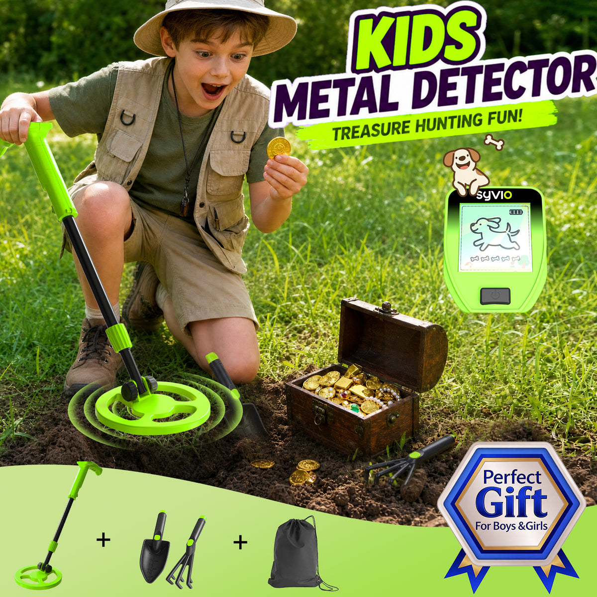 SYVIO Metal Detector for Kids, Treasure Hunting Toy