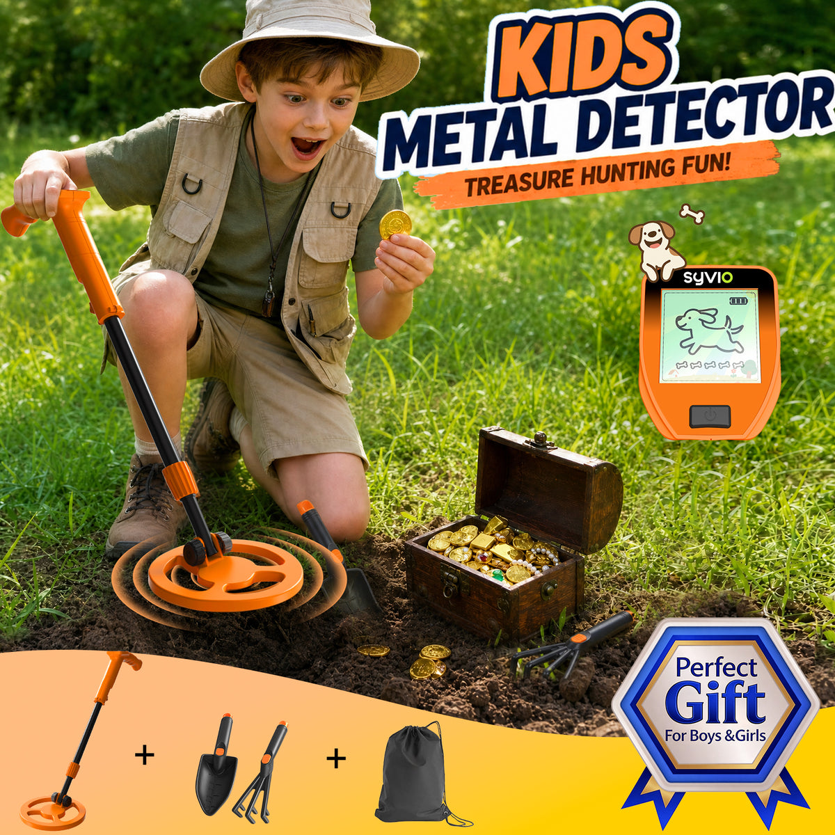 SYVIO Metal Detector for Kids, Treasure Hunting Toy