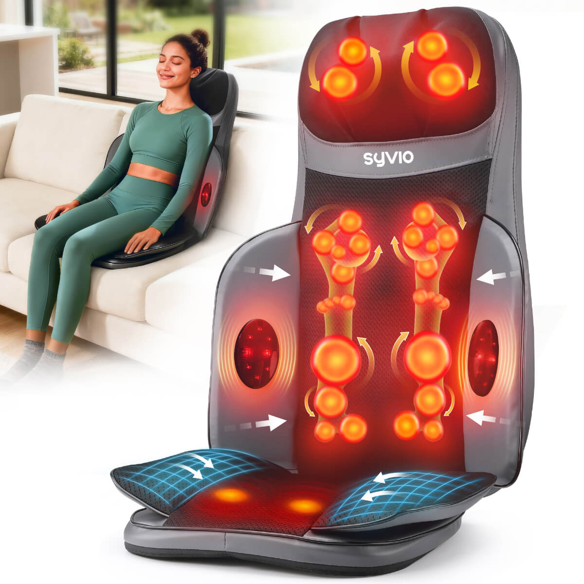 SYVIO Shiatsu Neck & Back Massager with Heat, 8D Deep Kneading