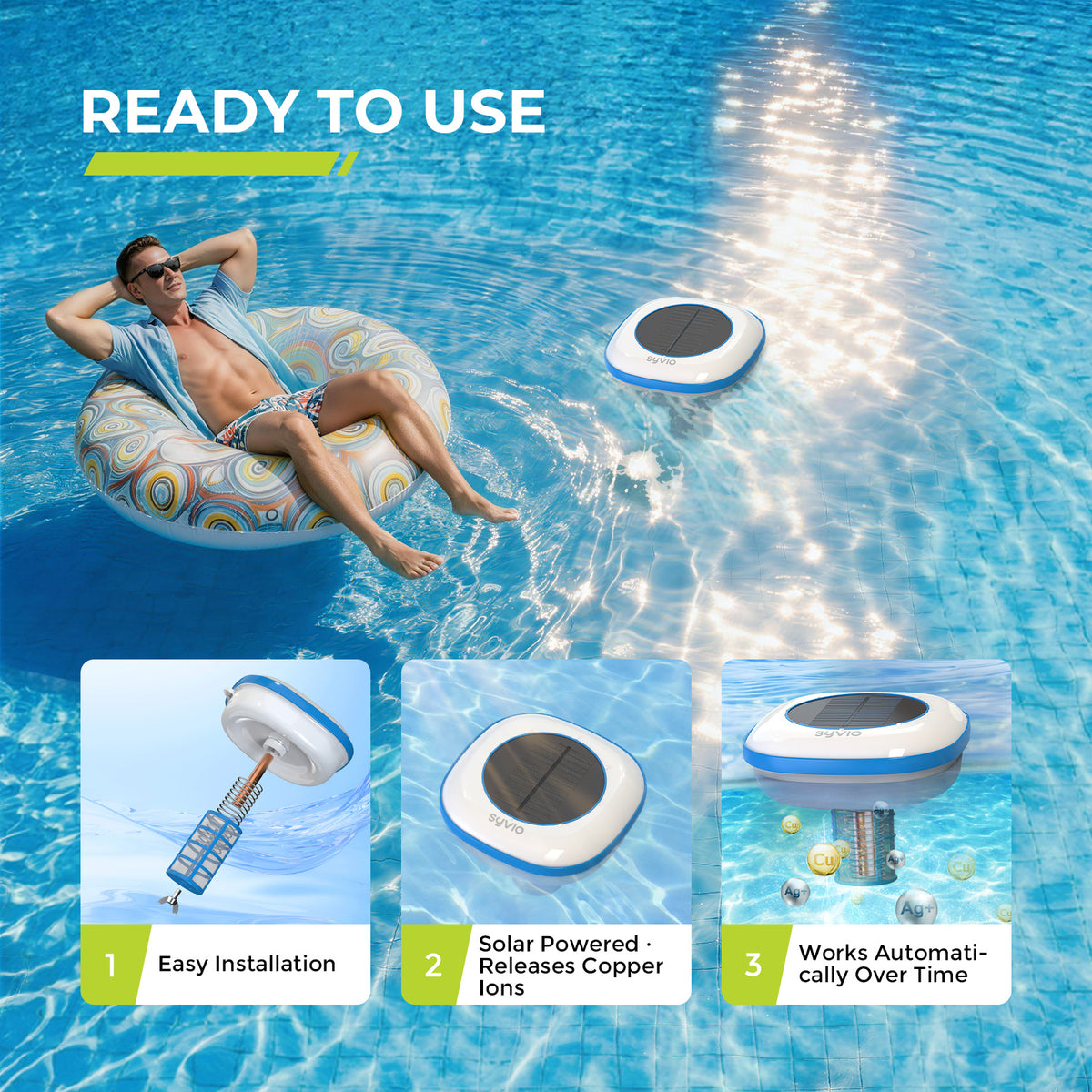 SYVIO Solar Pool Ionizer, Chemical-Free Pool Purifier