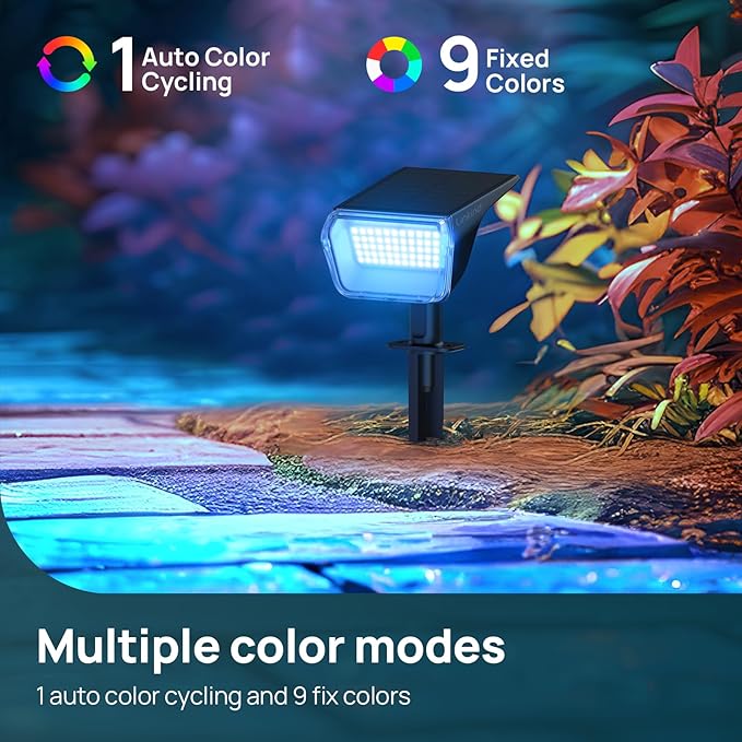 SYVIO RGB Solar Spotlight, 50 LEDs, 10 Modes IP65 Outdoor