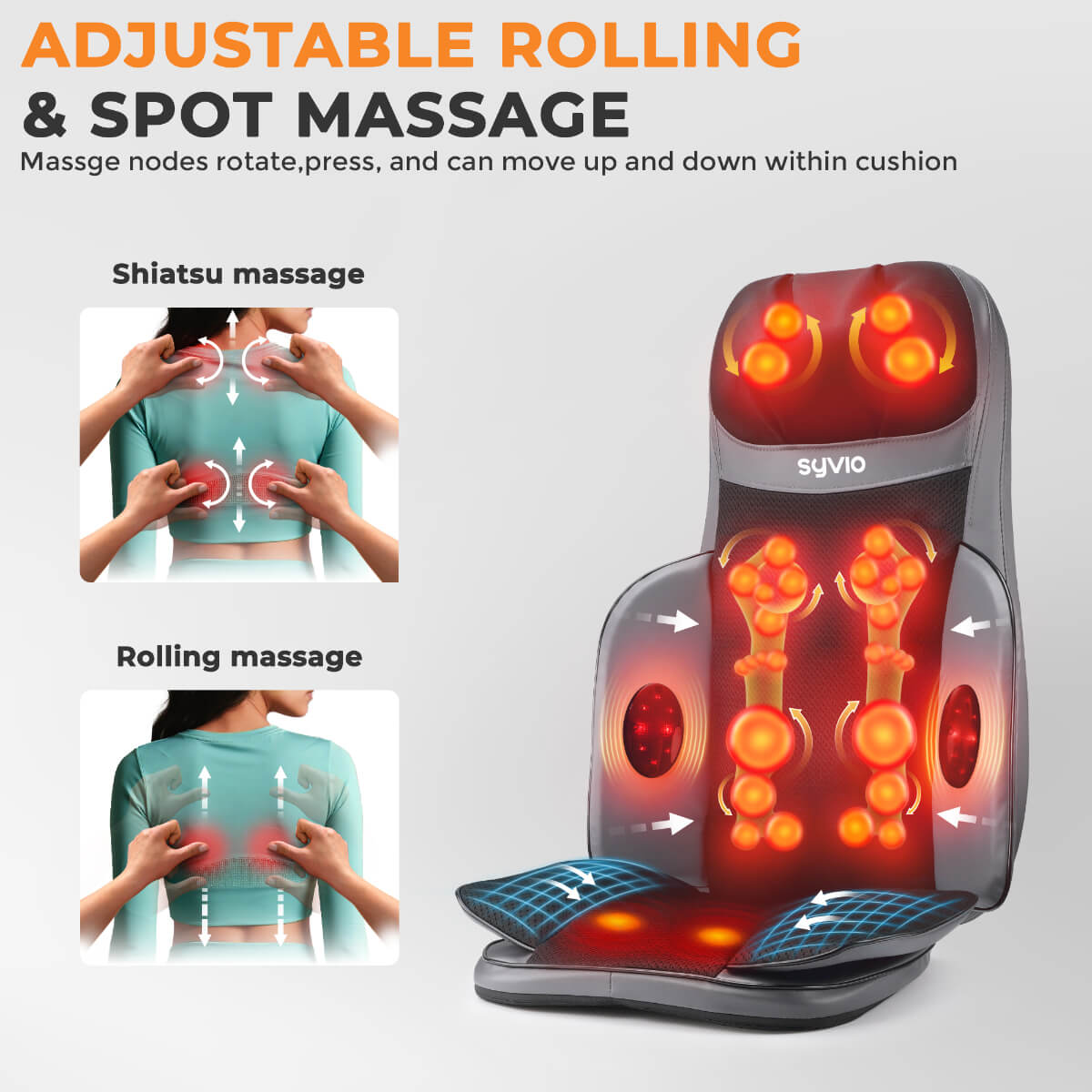 SYVIO Shiatsu Neck & Back Massager with Heat, 8D Deep Kneading