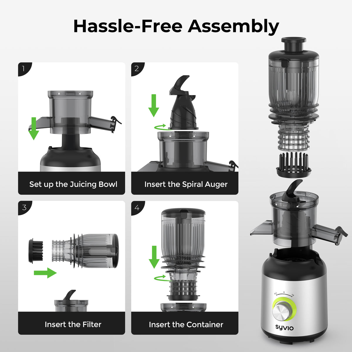 SYVIO Centrifugal Juicer, Juice Extractor, 3-Speed