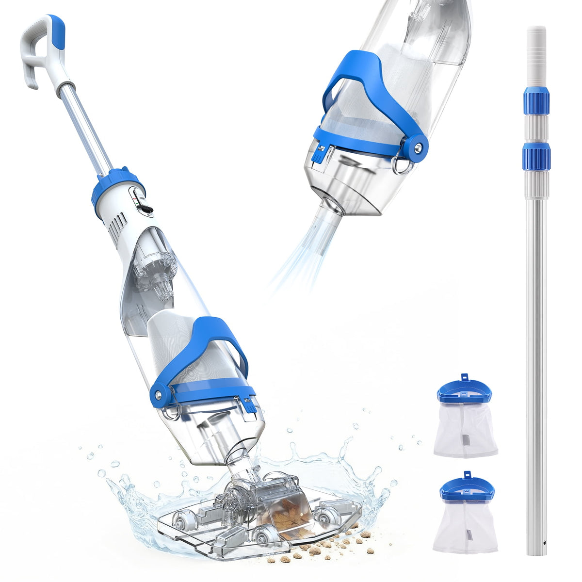 SYVIO 40W Cordless Handheld Pool Vacuum Cleaner, 18.5 GPM Rechargeable Pool Vacuum, 75 Min Runtime, 2 Hr Fast Charging for Pool, Spa & Hot Tub with 87.5" Telescopic Pole