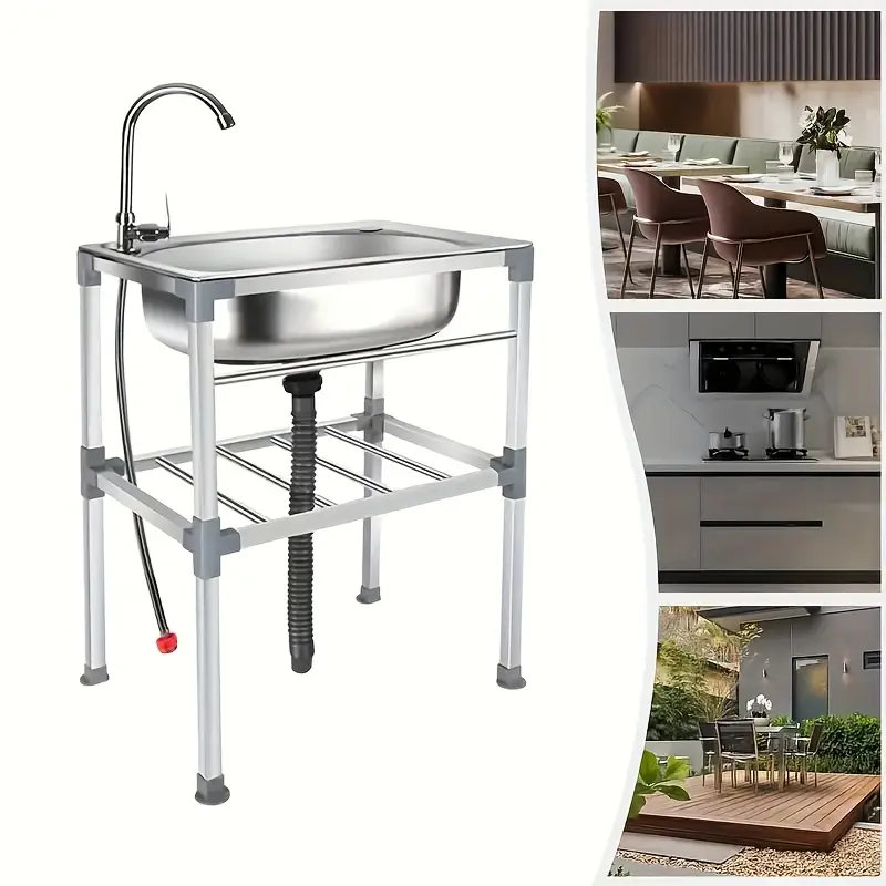 SYVIO Freestanding Stainless Steel Utility Sink with Faucet
