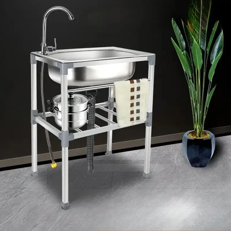 SYVIO Freestanding Stainless Steel Utility Sink with Faucet